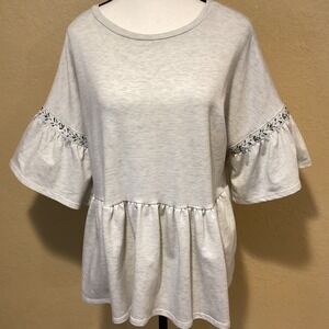 Flamingo Urban Heathered Gray Cotton‎ Blend Blouse, 3/4 Length Bell Sleeve